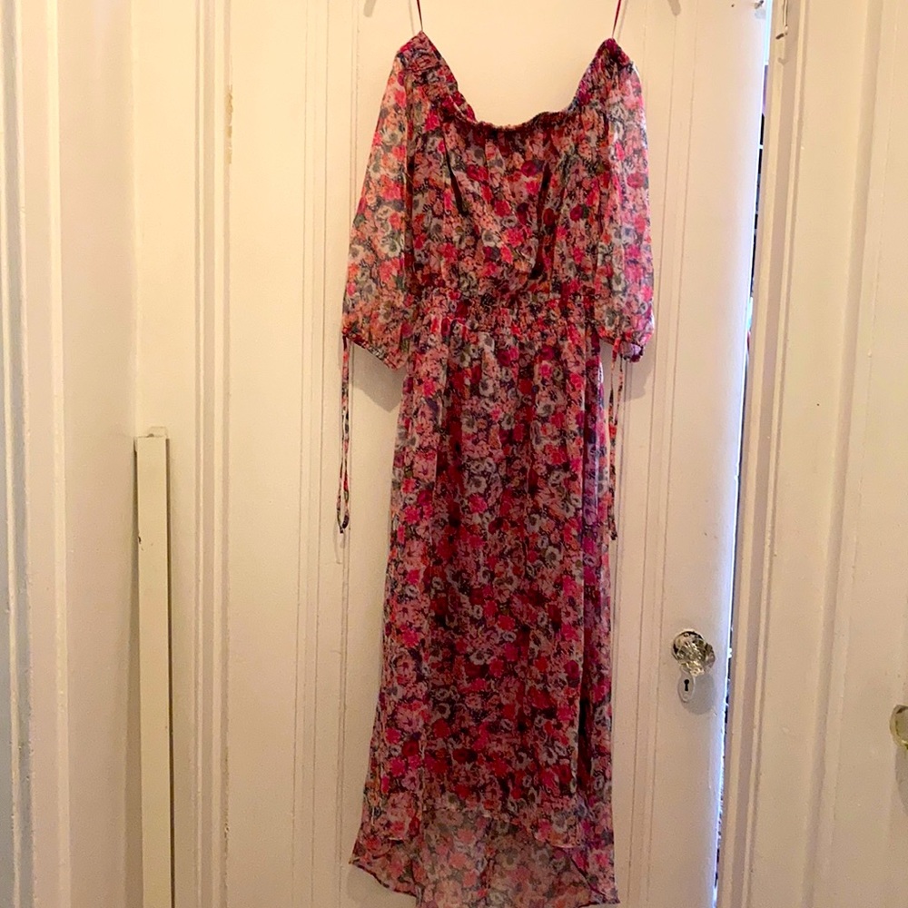 Pink floral dress high low